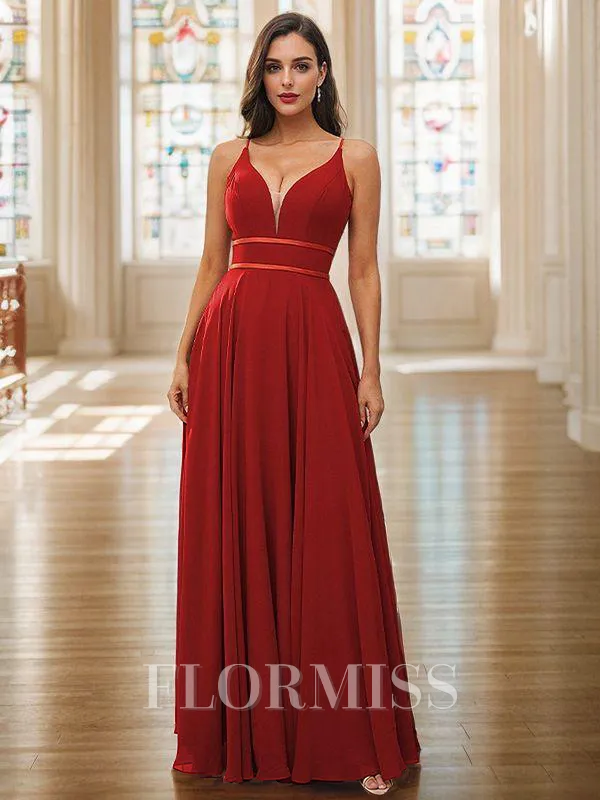 A-Line/Princess Chiffon Ruffles V-neck Sleeveless Floor-Length Bridesmaid Dresses