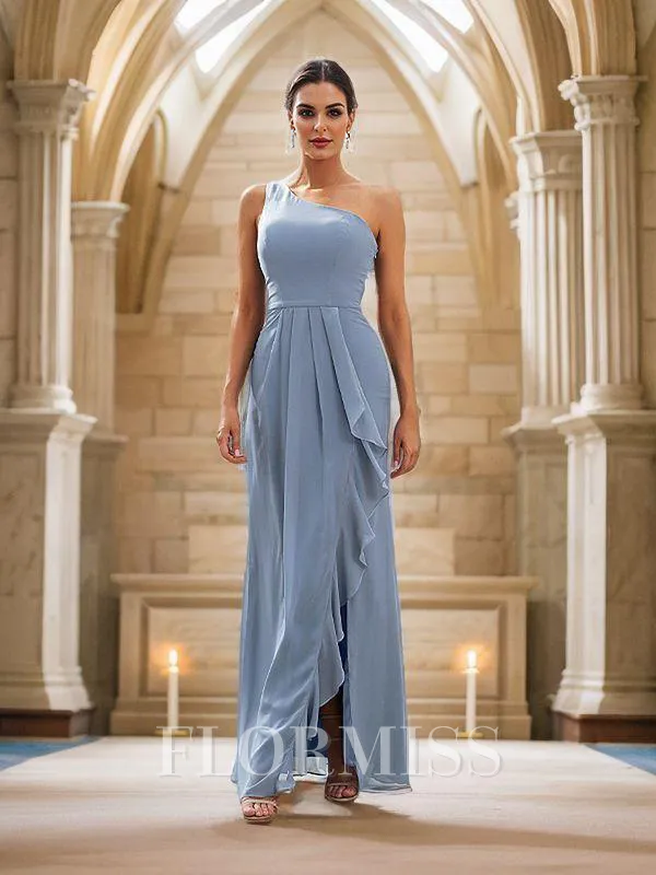 Sheath/Column Chiffon Ruffles One-Shoulder Sleeveless Floor-Length Bridesmaid Dresses