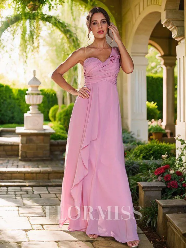 A-Line/Princess Chiffon Ruched One-Shoulder Sleeveless Floor-Length Bridesmaid Dresses