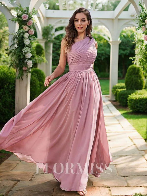 A-Line/Princess Chiffon Ruched One-Shoulder Sleeveless Floor-Length Bridesmaid Dresses
