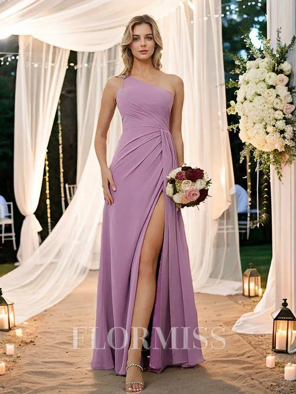 Sheath/Column Chiffon Ruched One-Shoulder Sleeveless Floor-Length Bridesmaid Dresses