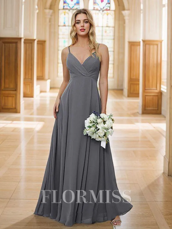 A-Line/Princess Chiffon Ruched V-neck Sleeveless Floor-Length Bridesmaid Dresses