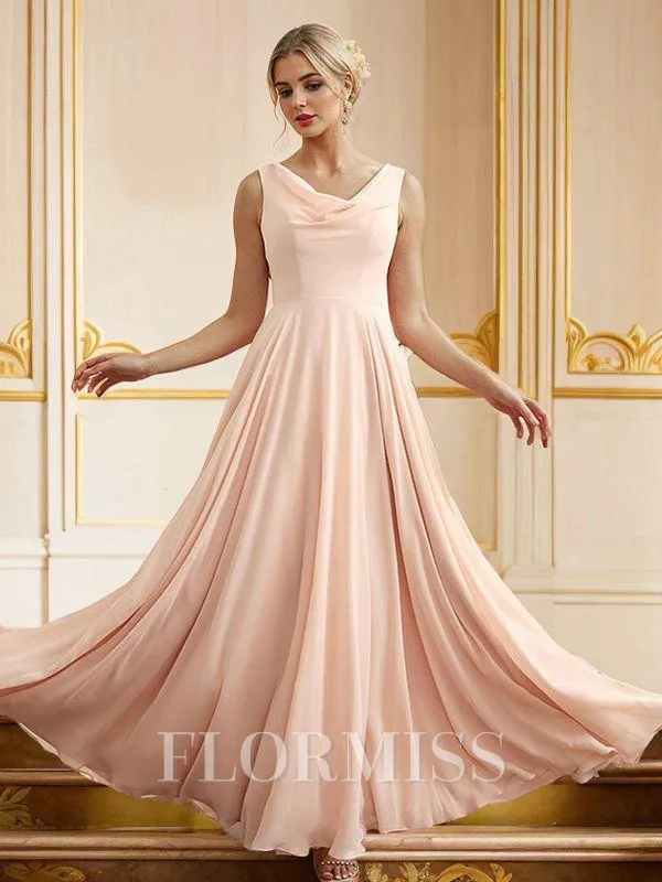 A-Line/Princess Chiffon Ruffles Scoop Sleeveless Floor-Length Bridesmaid Dresses