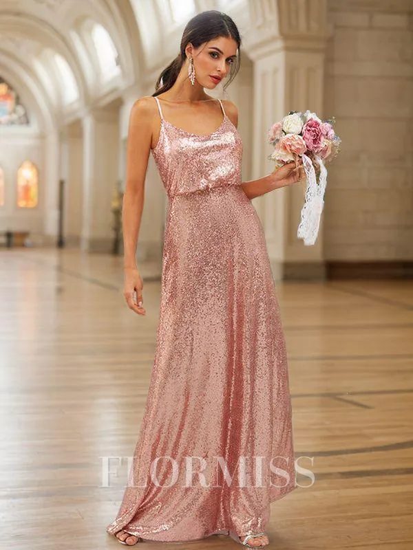 A-Line/Princess Sequins Ruched Straps Sleeveless Floor-Length Bridesmaid Dresses