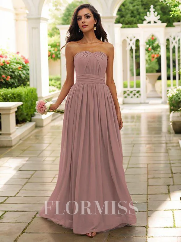 A-Line/Princess Chiffon Ruffles Strapless Sleeveless Floor-Length Bridesmaid Dresses