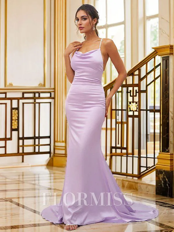 Sheath/Column Ruched Square Sleeveless Sweep Train Bridesmaid Dresses