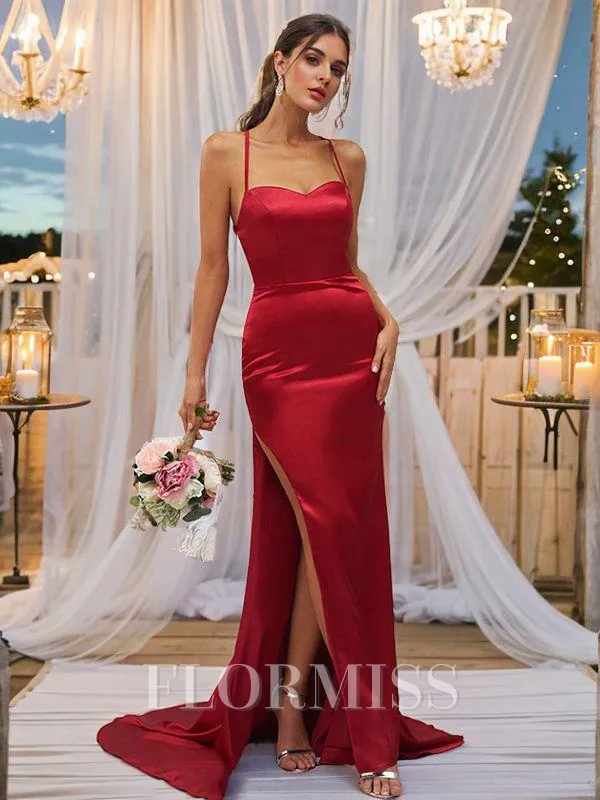 Sheath/Column Silk Like Satin Ruched Square Sleeveless Sweep Train Bridesmaid Dresses