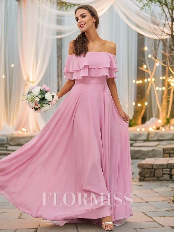 A-Line/Princess Chiffon Ruffles Off-the-Shoulder Sleeveless Floor-Length Bridesmaid Dresses