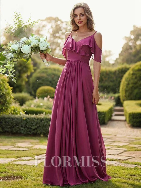 A-Line/Princess Chiffon Ruffles V-neck Sleeveless Floor-Length Bridesmaid Dresses