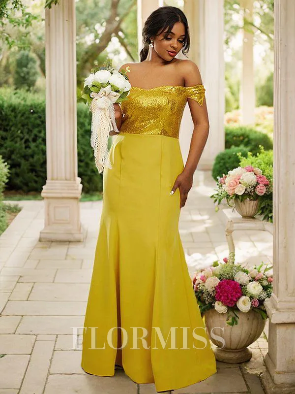 Sheath/Column Stretch Crepe Sequin Off-the-Shoulder Sleeveless Floor-Length Bridesmaid Dresses