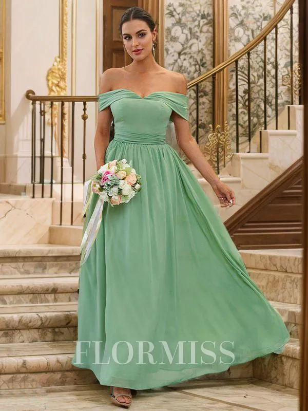 A-Line/Princess Chiffon Ruffles Off-the-Shoulder Sleeveless Floor-Length Bridesmaid Dresses