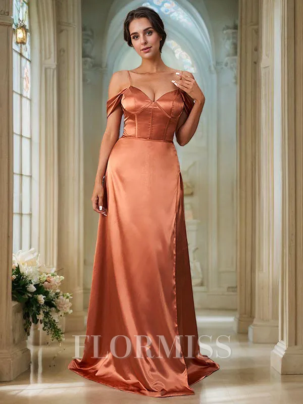 A-Line/Princess Silk like Satin Ruched Sweetheart Sleeveless Sweep Train Bridesmaid Dresses