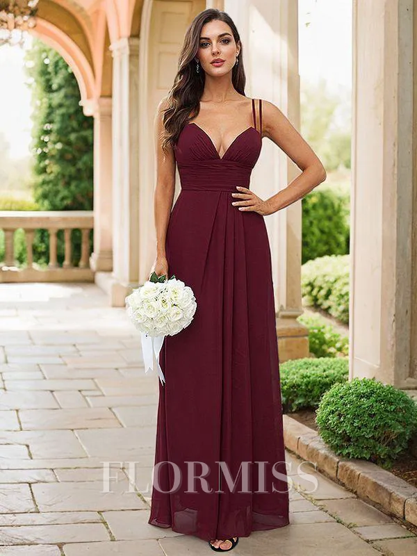 A-Line/Princess Chiffon Ruched V-neck Sleeveless Floor-Length Bridesmaid Dresses