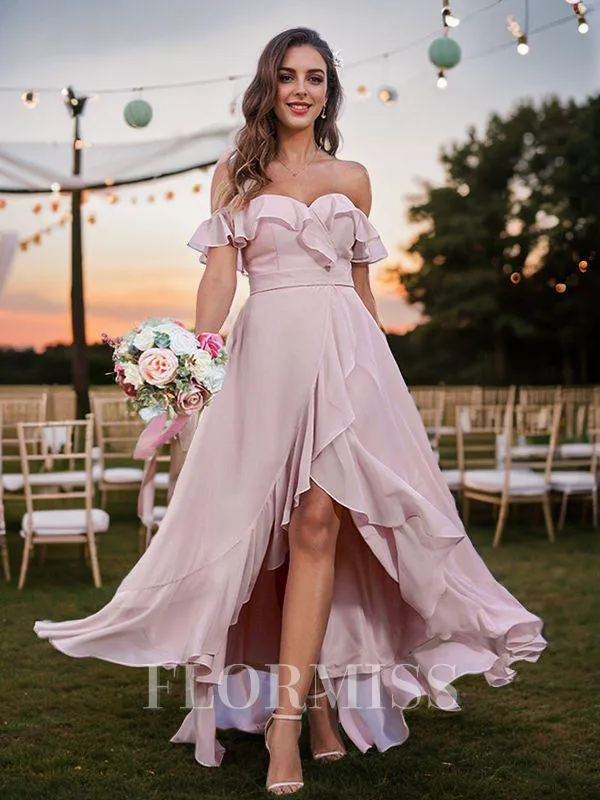 A-Line/Princess Chiffon Ruffles Off-The-Shoulder Sleeveless Asymmetrical Bridesmaid Dresses