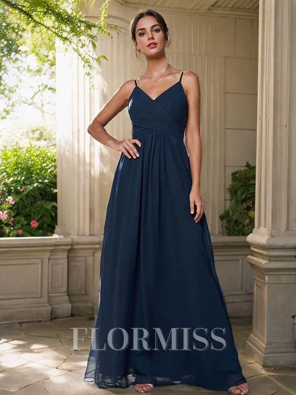 A-Line/Princess Chiffon Ruched V-neck Sleeveless Floor-Length Bridesmaid Dresses
