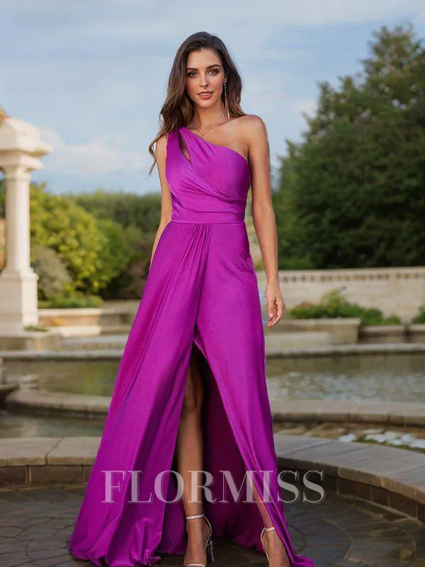A-Line/Princess Jersey Ruched One-Shoulder Sleeveless Floor-Length Bridesmaid Dresses
