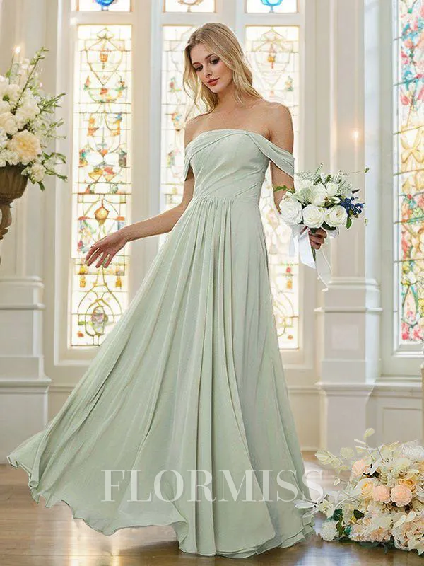 A-Line/Princess Chiffon Ruched Off-the-Shoulder Sleeveless Floor-Length Bridesmaid Dresses