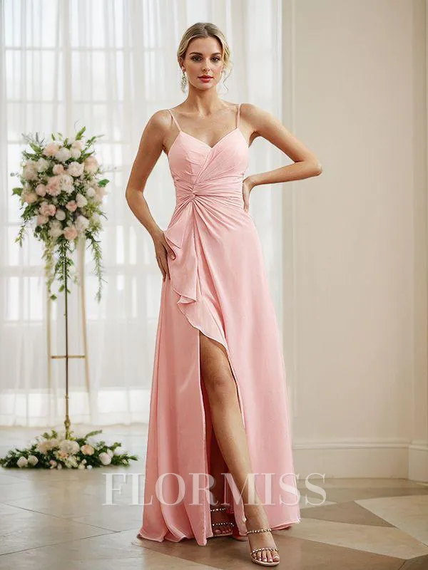 A-Line/Princess Chiffon Ruched V-neck Sleeveless Floor-Length Bridesmaid Dresses