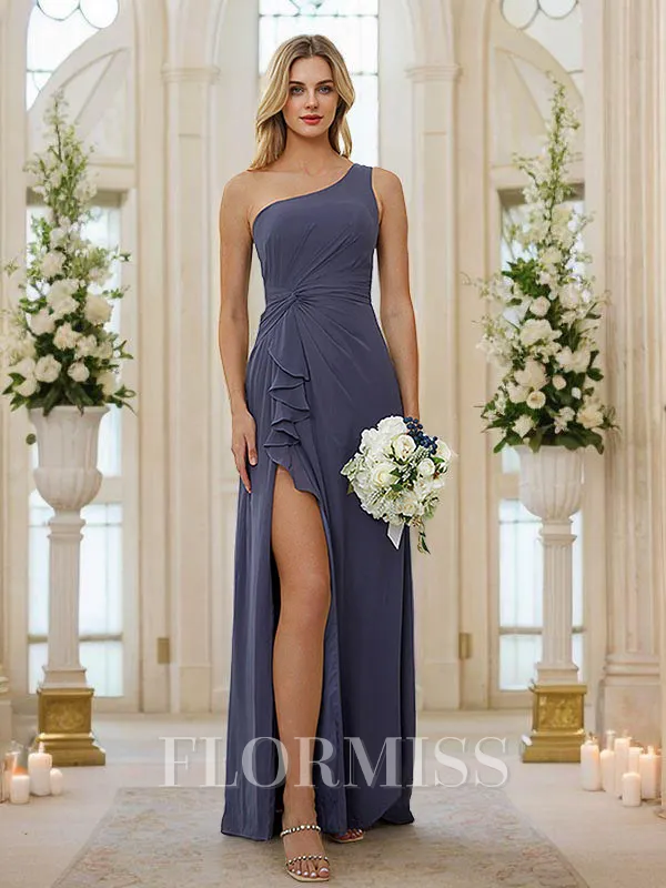 Sheath/Column Chiffon Ruched One-Shoulder Sleeveless Floor-Length Bridesmaid Dresses