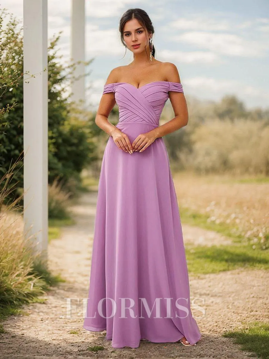 A-Line/Princess Chiffon Ruched Off-the-Shoulder Sleeveless Floor-Length Bridesmaid Dresses