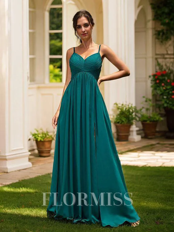A-Line/Princess Chiffon Ruched V-neck Sleeveless Floor-Length Bridesmaid Dresses