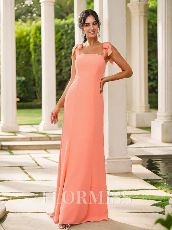 Sheath/Column Chiffon Bowknot Square Sleeveless Floor-Length Bridesmaid Dresses