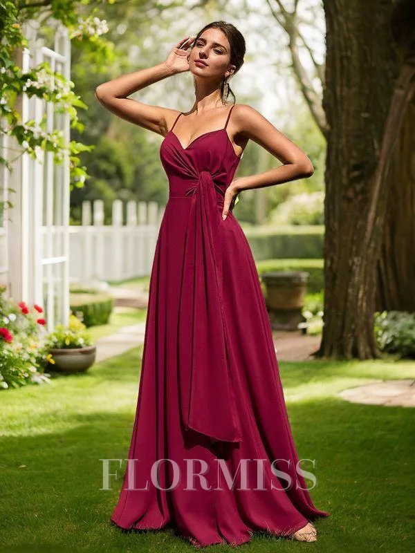 A-Line/Princess Chiffon Ruched V-neck Sleeveless Floor-Length Bridesmaid Dresses