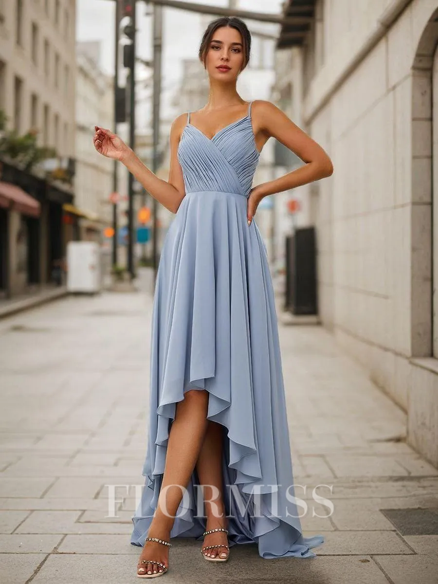 A-Line/Princess Chiffon Ruched V-neck Sleeveless Asymmetrical Bridesmaid Dresses