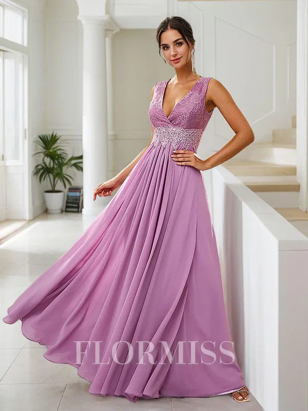 A-Line/Princess Chiffon Applique V-neck Sleeveless Floor-Length Bridesmaid Dresses