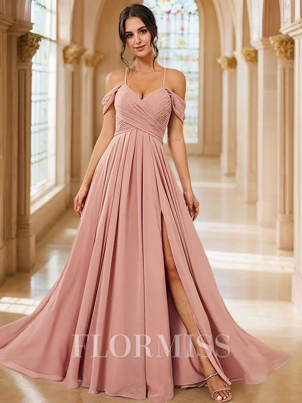A-Line/Princess Chiffon Ruched Straps Sleeveless Floor-Length Bridesmaid Dresses
