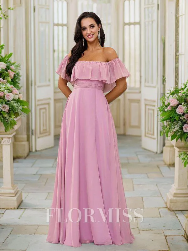 A-Line/Princess Chiffon Ruched Off-the-Shoulder Sleeveless Floor-Length Convertible Bridesmaid Dresses