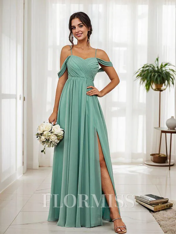 A-Line/Princess Chiffon Ruched Straps Sleeveless Floor-Length Bridesmaid Dresses