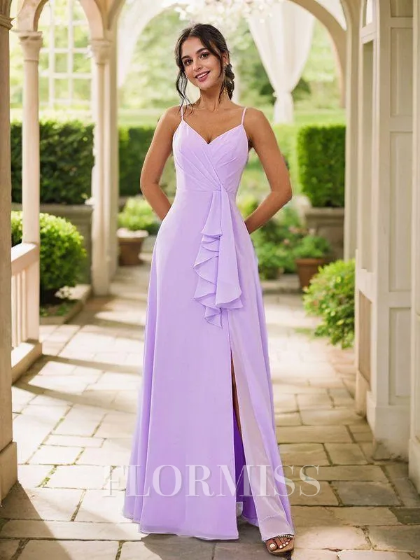 A-Line/Princess Chiffon Ruffles V-neck Sleeveless Floor-Length Bridesmaid Dresses