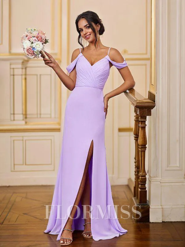 Sheath/Column Chiffon Ruched Straps Sleeveless Floor-Length Bridesmaid Dresses