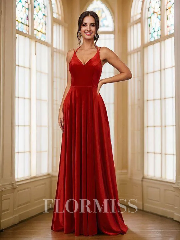 A-Line/Princess Velvet V-neck Sleeveless Floor-Length Bridesmaid Dresses