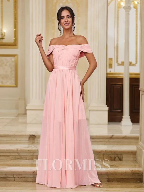 A-Line/Princess Chiffon Ruched Off-the-Shoulder Sleeveless Sweep/Brush Train Bridesmaid Dresses