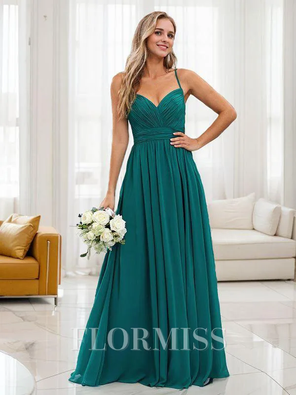 A-line/Princess Chiffon Ruched V-neck Sleeveless Floor-Length Bridesmaid Dresses