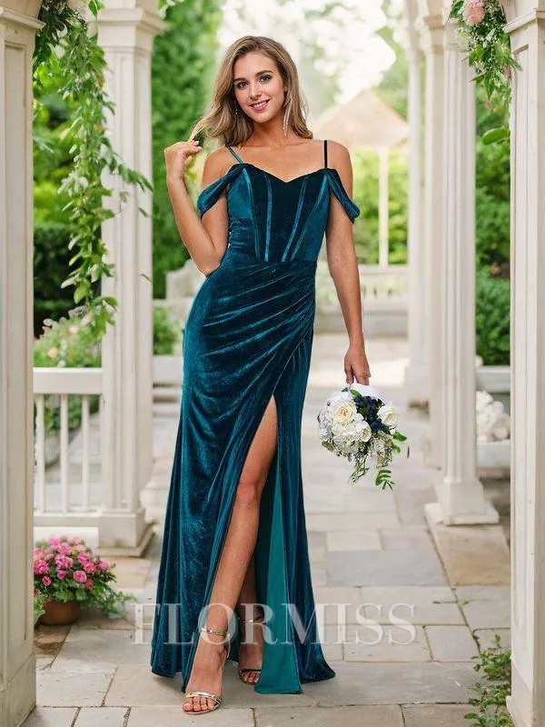 Sheath/Column Velvet Ruched Sleeveless Floor-Length Corset Bridesmaid Dresses