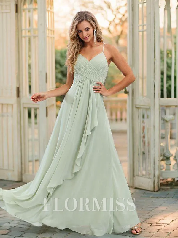 A-line/Princess Chiffon Ruched V-neck Sleeveless Floor-Length Bridesmaid Dresses