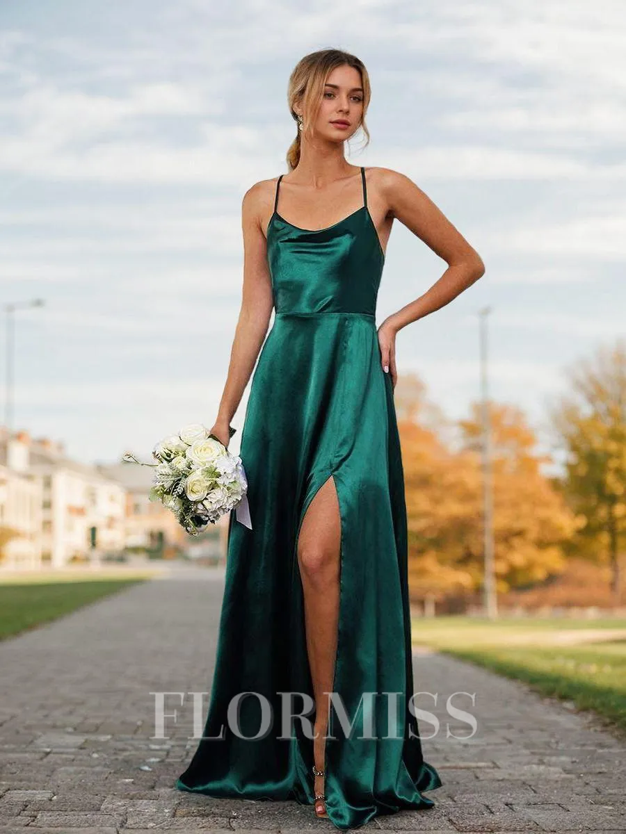 A-line/Princess Silk Like Satin Spaghetti Straps Sleeveless Floor-Length Bridesmaid Dresses