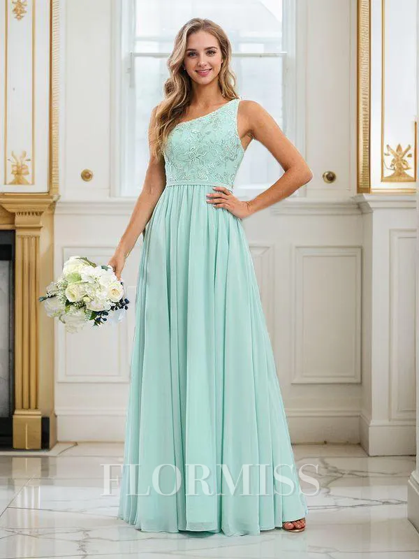 A-line/Princess Chiffon Applique One-Shoulder Sleeveless Floor-Length Bridesmaid Dresses