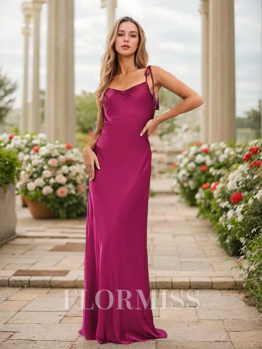 Sheath/Column Silk Like Satin Spaghetti Straps Sleeveless Floor-Length Bridesmaid Dresses