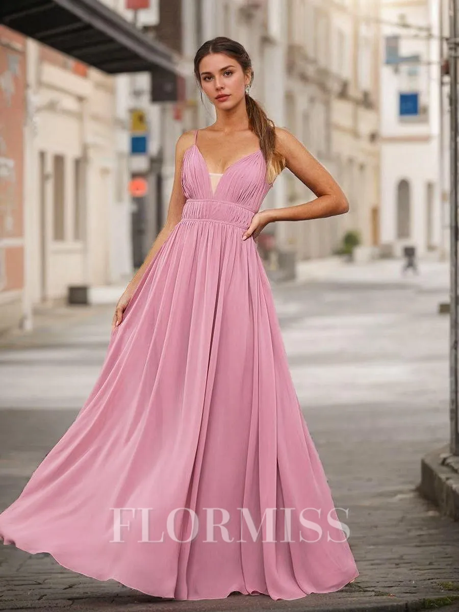 A-line/Princess Chiffon Ruched V-neck Sleeveless Floor-Length Bridesmaid Dresses