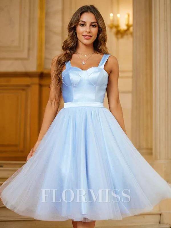 A-Line/Princess Tulle Ruffles Straps Sleeveless Knee-Length Dresses