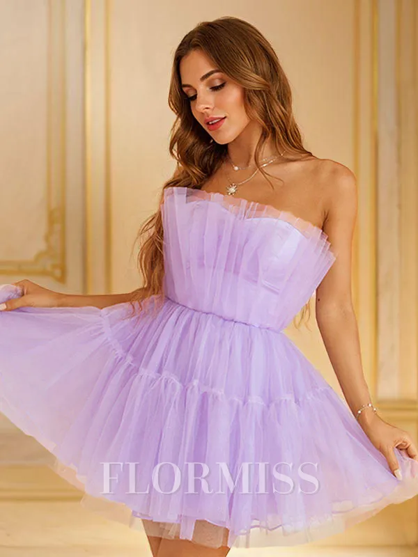 A-Line/Princess Tulle Ruffles Strapless Sleeveless Short/Mini Dresses