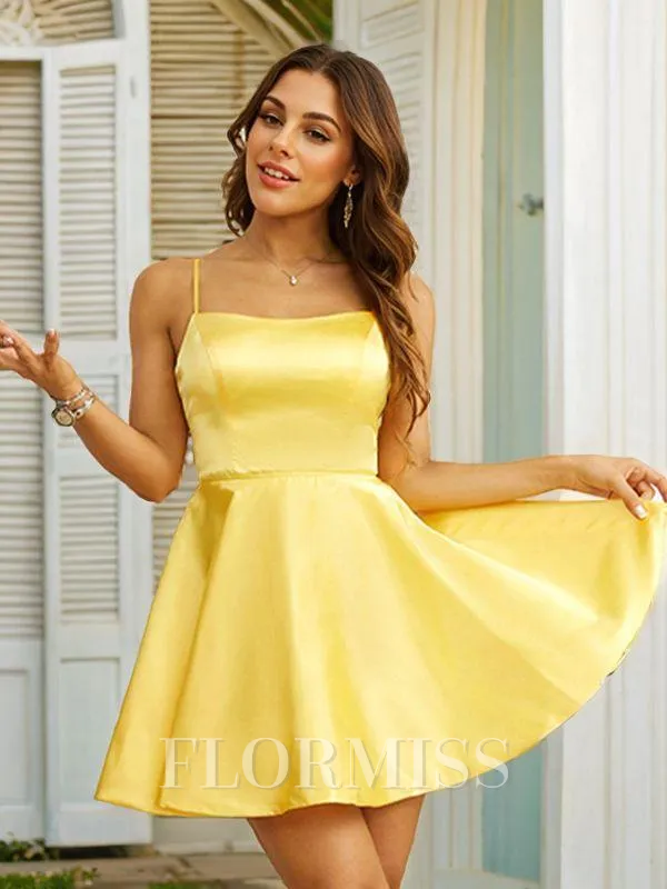 A-Line/Princess Silk like Satin Ruffles Spaghetti Straps Sleeveless Short/Mini Dresses