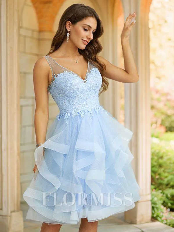 A-Line/Princess Applique V-neck Sleeveless Knee-Length Dresses