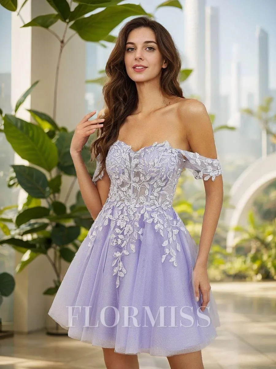 A-Line/Princess Tulle Applique Off-the-Shoulder Sleeveless Short/Mini Dresses