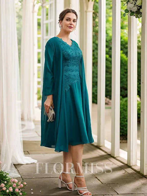 A-Line/Princess Chiffon Ruched V-neck Short Sleeves Knee-Length Mother of the Bride Dresses