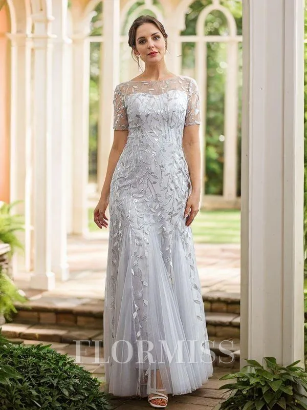 A-Line/Princess Tulle Ruched Bateau Short Sleeves Ankle-Length Mother of the Bride Dresses